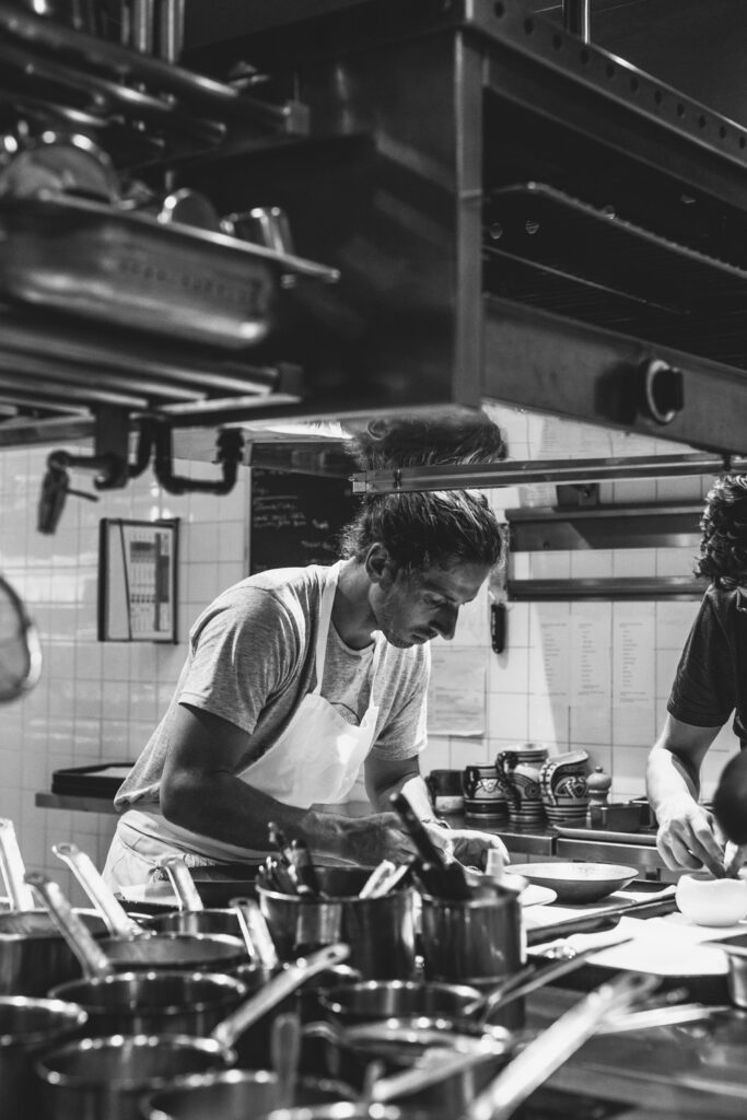 Hugo Roellinger in the kitchen at Le Coquillage Romain Bassenne