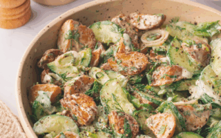 Roasted potato & cucumber salad with yoghurt dressing