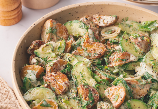 Roasted potato & cucumber salad with yoghurt dressing