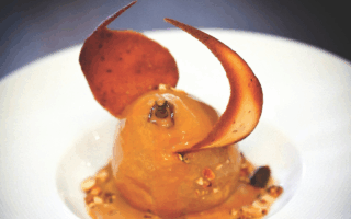 Caramel pears & peanut praline