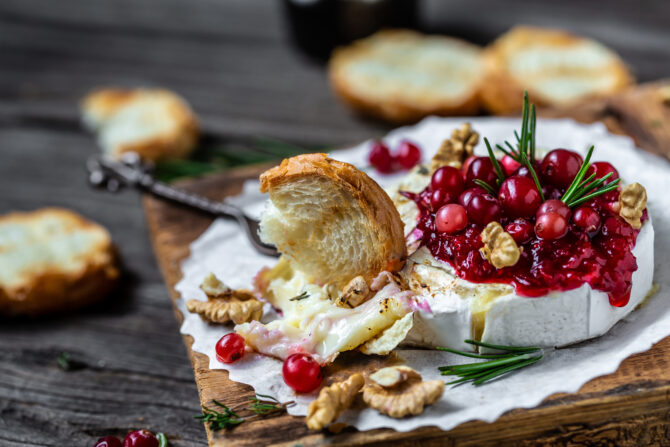 Baked Camembert with cranberries & walnuts