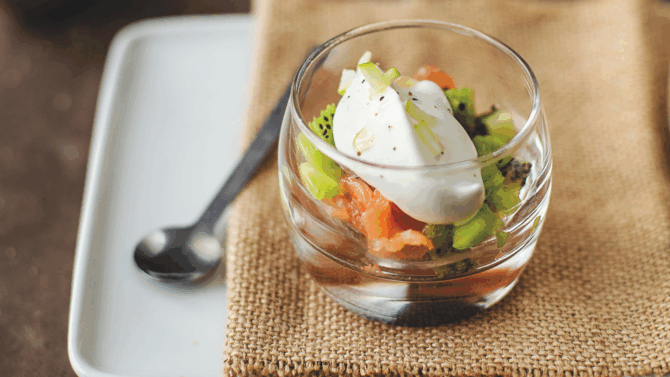 Salmon, kiwi & crème fraîche verrines