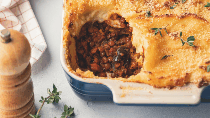 Lentil & aubergine Parmentier