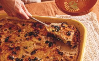 Potato, Black Olive & Garlic Gratin