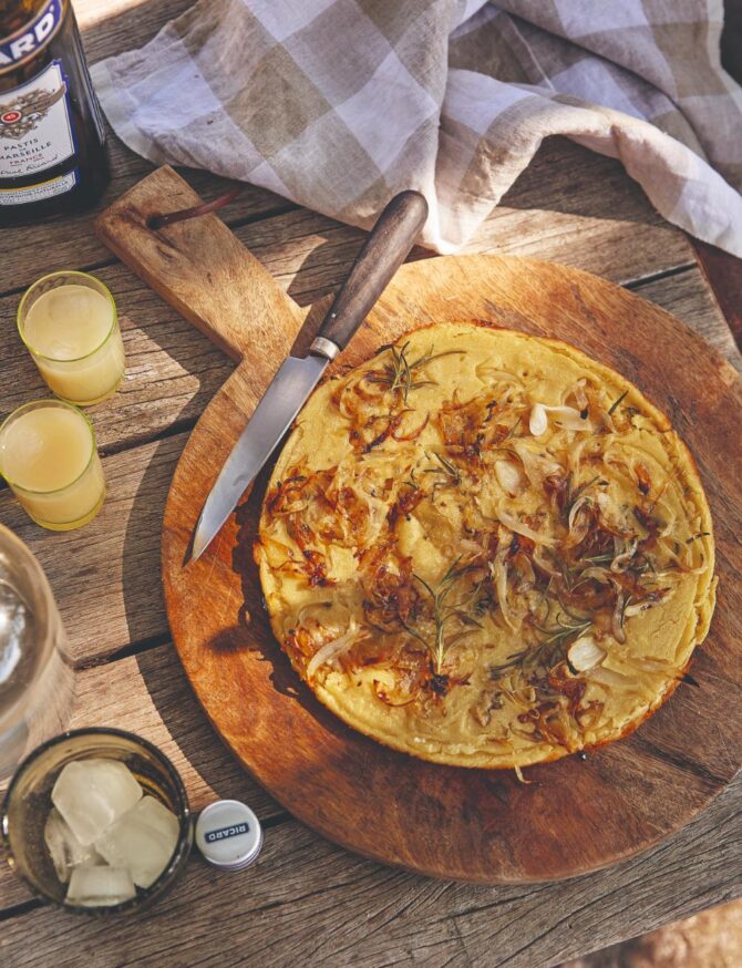 Crispy Fennel Seed Socca with Caramelised Onions