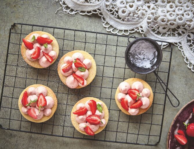 Sablé Biscuits with Strawberry Crémeux and Basil